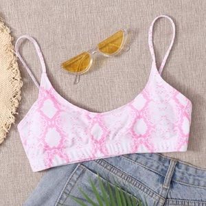 Women Pink and white snake skin pattern bikini top